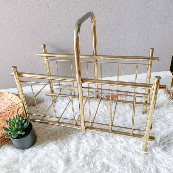 Vintage MCM Gold Brass Magazine Rack